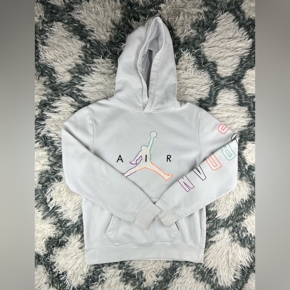 Jordan Kids Unisex Hoodie Jumpman Logo Size XL 13-15 yrs White Long Sleeve Neon